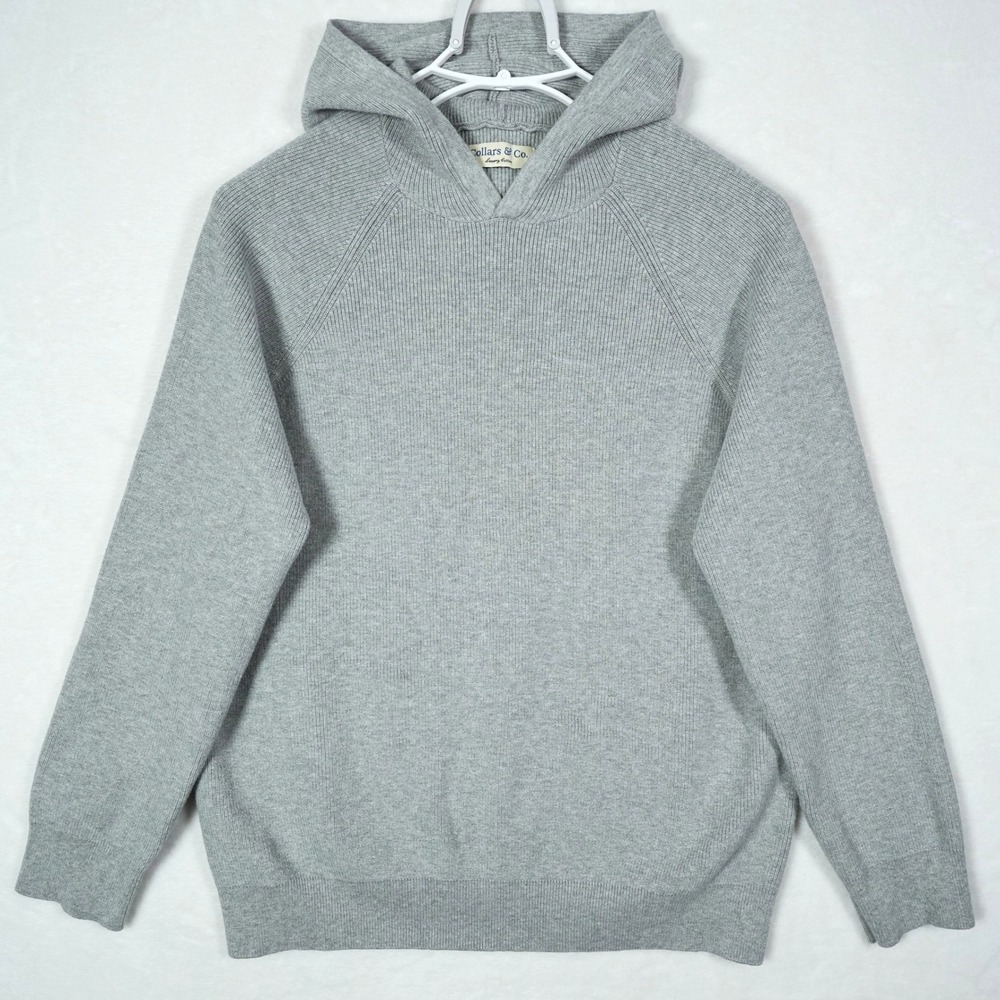 Collars & Co Mens Luxury Cotton Knit Hoodie Gray Raglan Pullover Sweater Size M - Picture 2 of 7